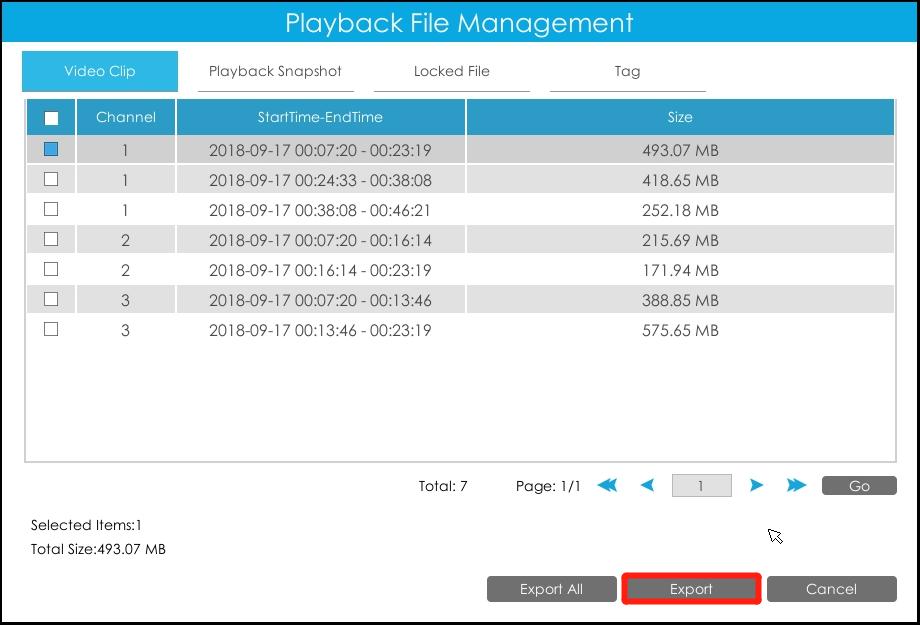 Backup in Playback interface